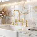 Unlacquered Brass Bridge Kitchen Faucet with Side Sprayer