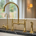 Unlacquered Brass Bridge Kitchen Faucet with Side Sprayer