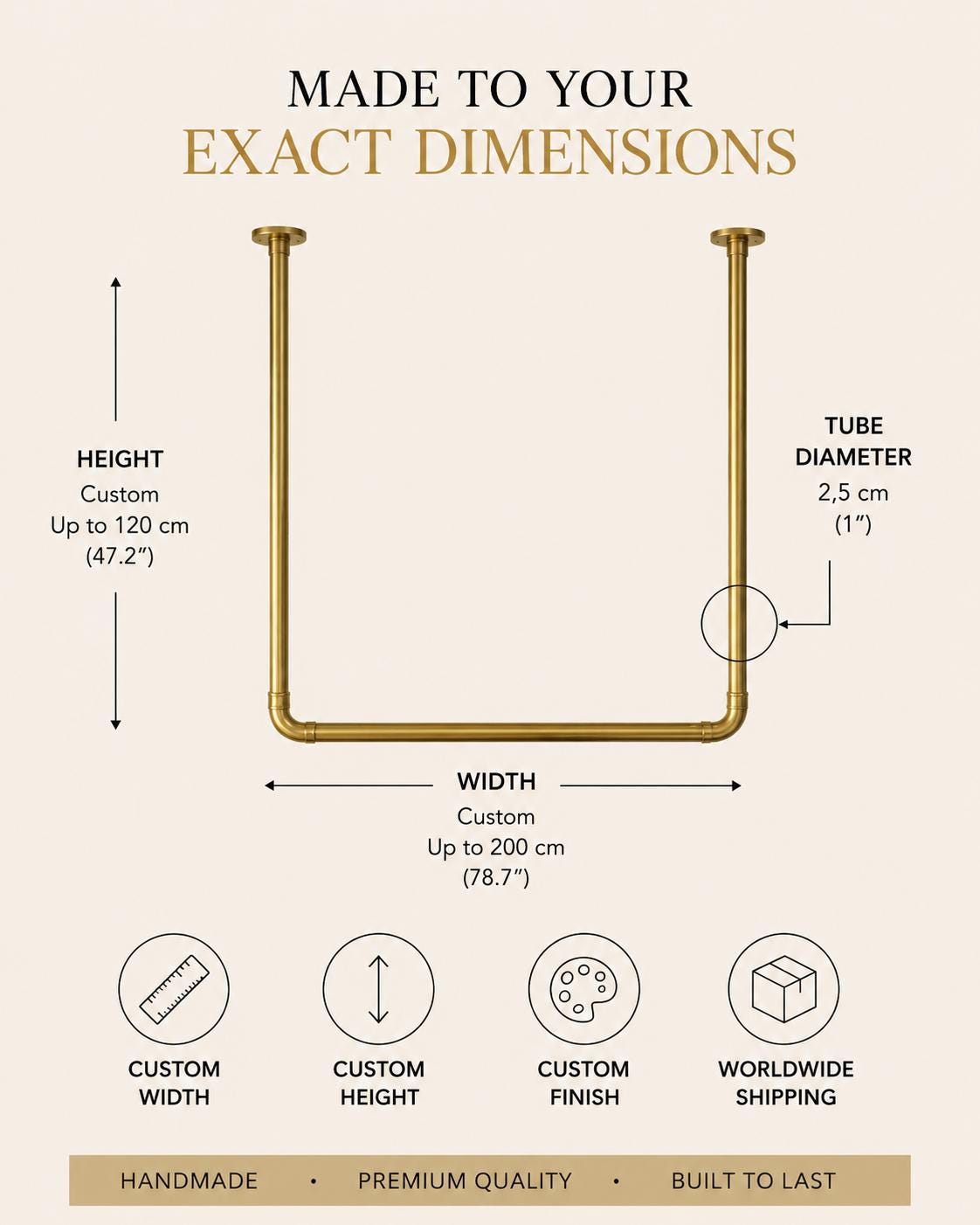 Handcrafted Unlacquered Brass Garment Rack