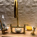 Brass Kitchen Bridge Faucet with Side Spray and Filter Tap, Unlacquered Brass Kitchen Faucet Combo Set