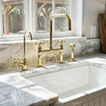 Unlacquered Brass Bridge Kitchen Faucet with Side Sprayer