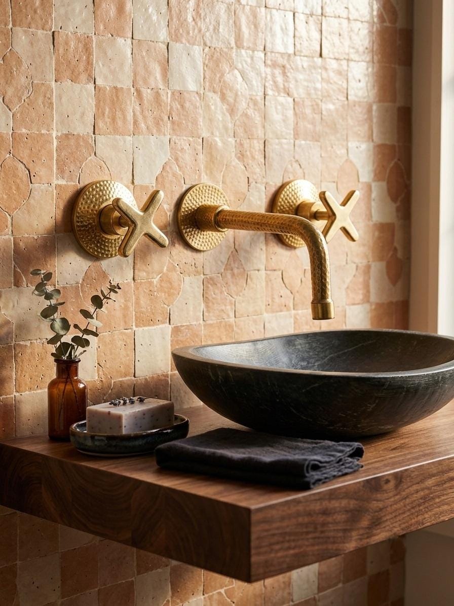 Unlacquered Brass Wall Mounted Hammered Bathroom Faucet