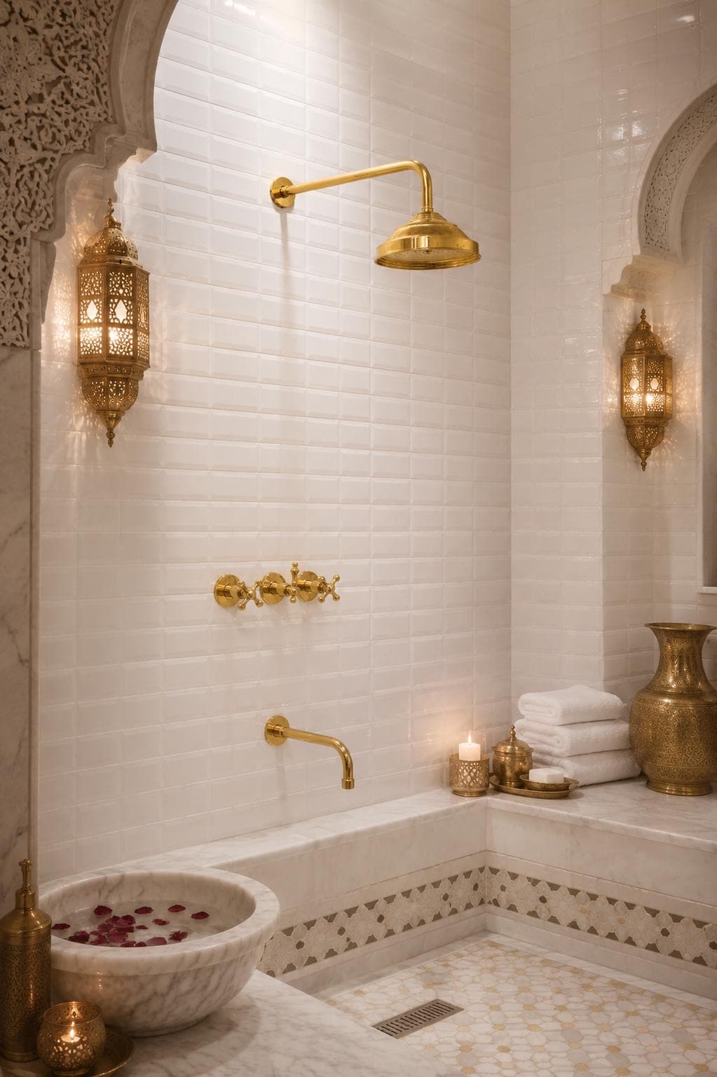Unlacquered Solid brass shower system with tub filler