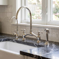 Polished Nickel Kitchen Bridge Faucet with Sprayer, Drinking Water Tap and Lever Handles