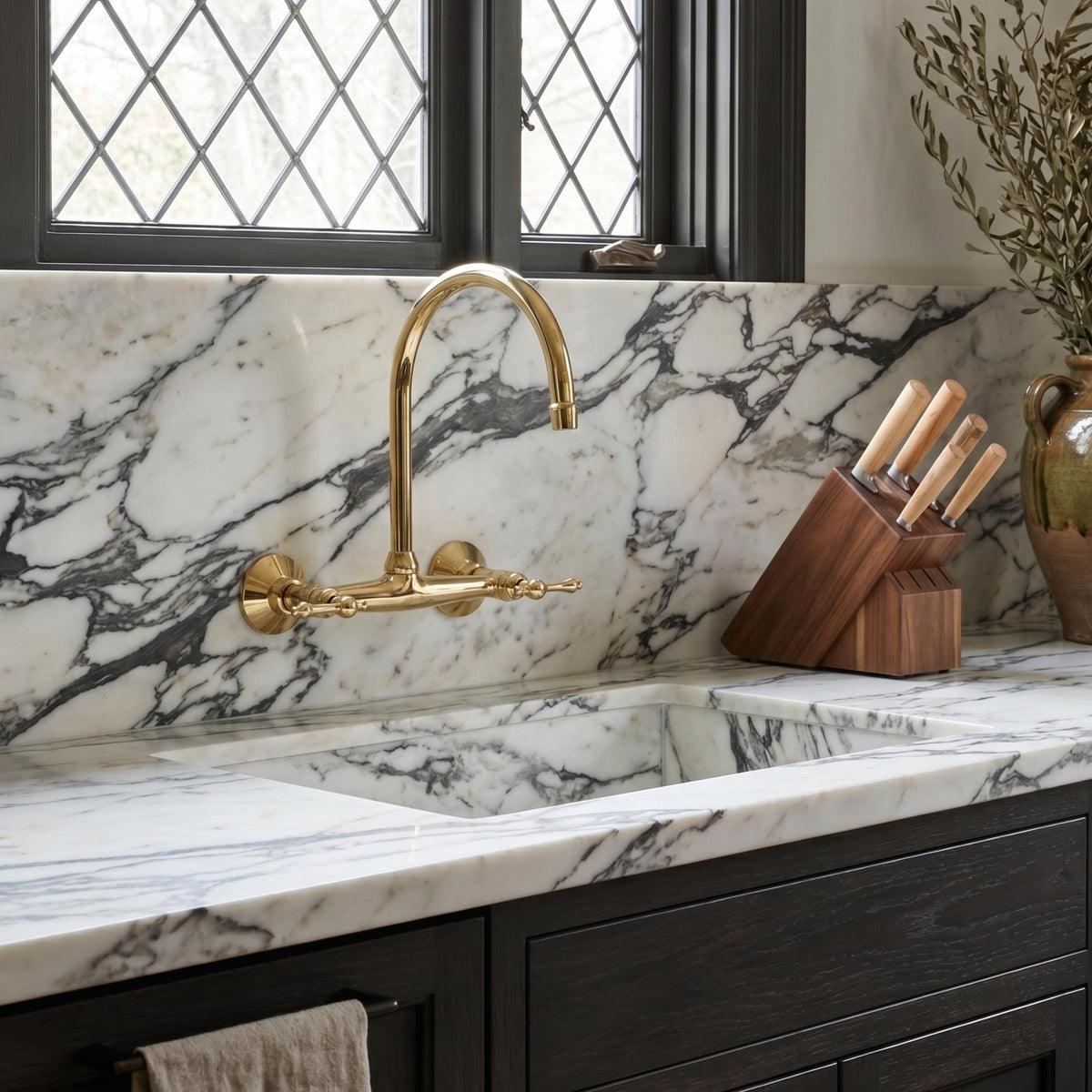 Wall-Mounted Unlacquered Brass Faucet