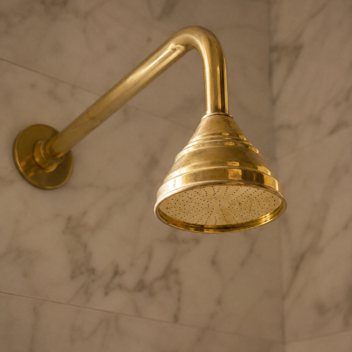 Vintage Solid Brass 4-Inch Rain Shower Head, Farmhouse Bell Design