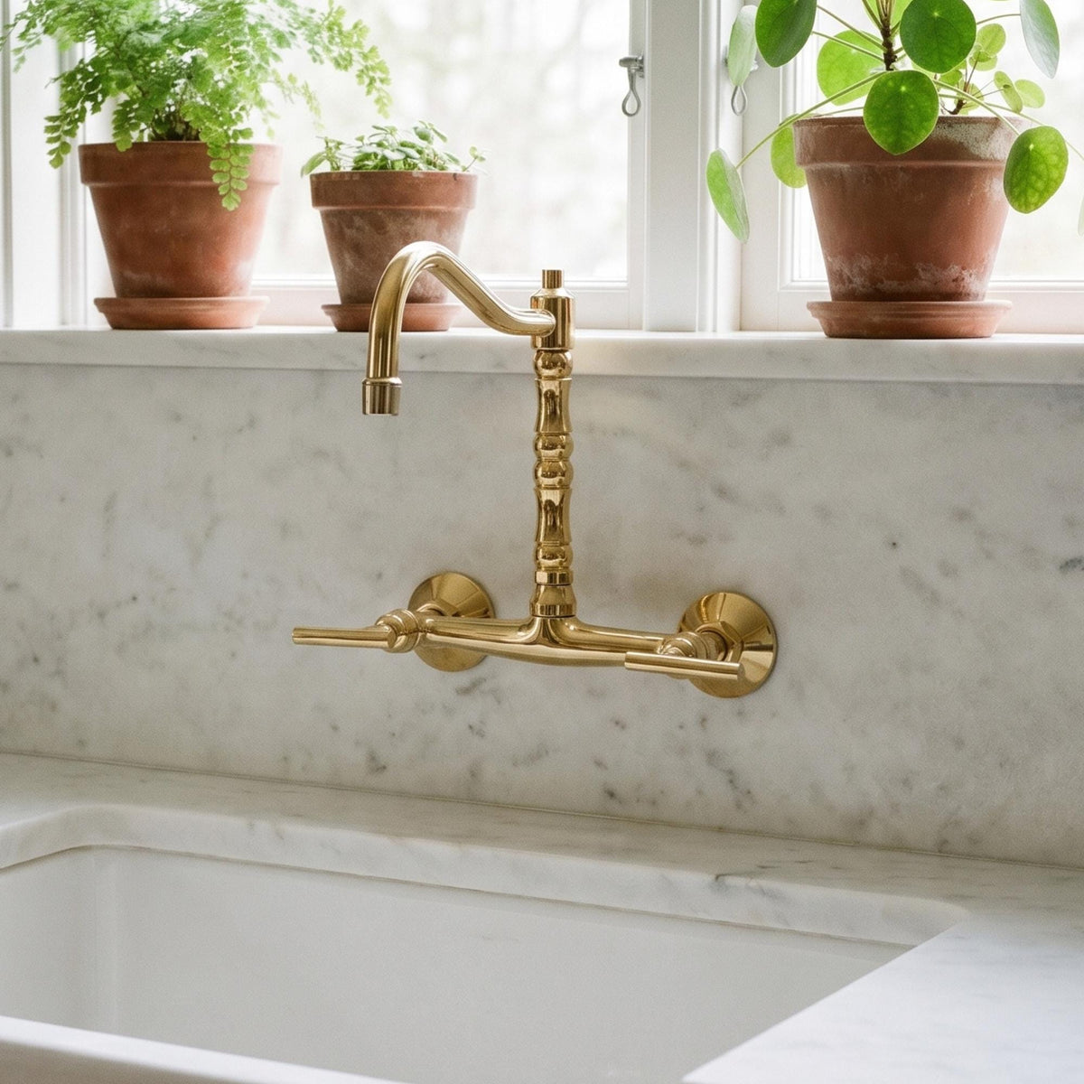 Wall-Mounted Unlacquered Brass Faucet