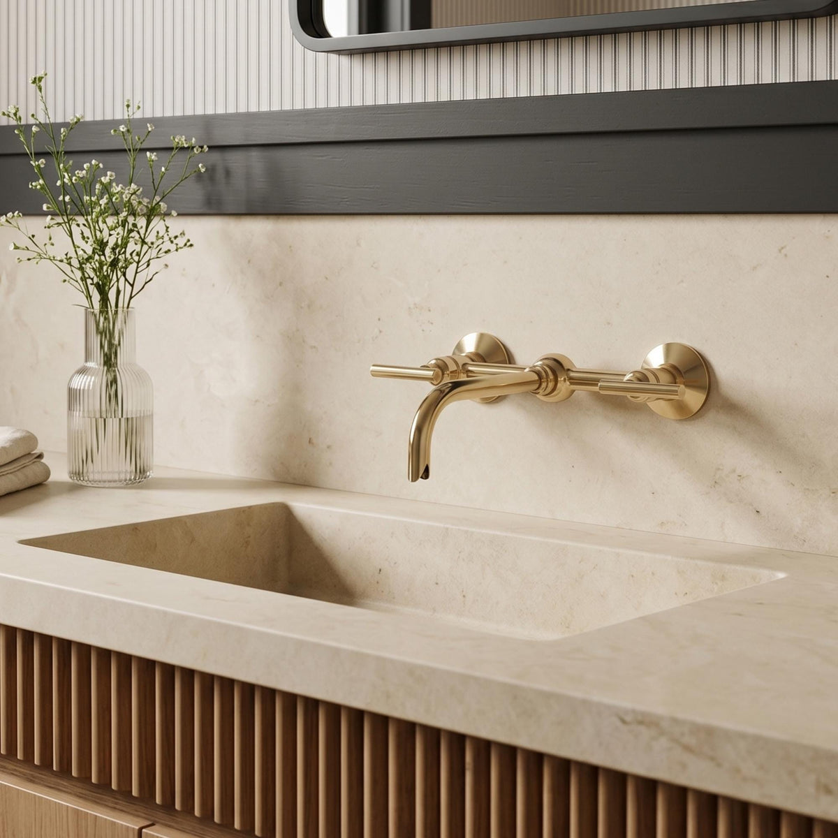Unlacquered Brass Wall-Mount Bathroom Faucet