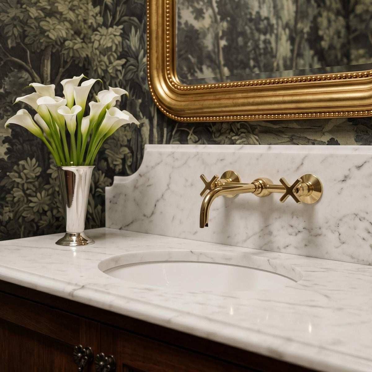 Unlacquered Brass Wall-Mount Bathroom Faucet