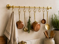 Solid Brass Kitchen Pot Rail - Handmade Vintage Brass Pot Rack - Unlacquered Antique Style - Rustic Gold Wall-Mounted Ki