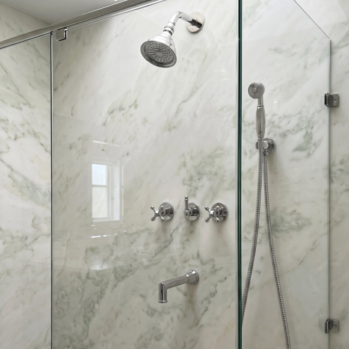 Polished Nickel Solid Brass Shower System, Rain Shower, Handheld, Tub Filler