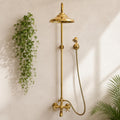 Brass Shower System – Rain Shower, Tub Spout & Handheld Combo – Moroccan Vintage Cross-Handles