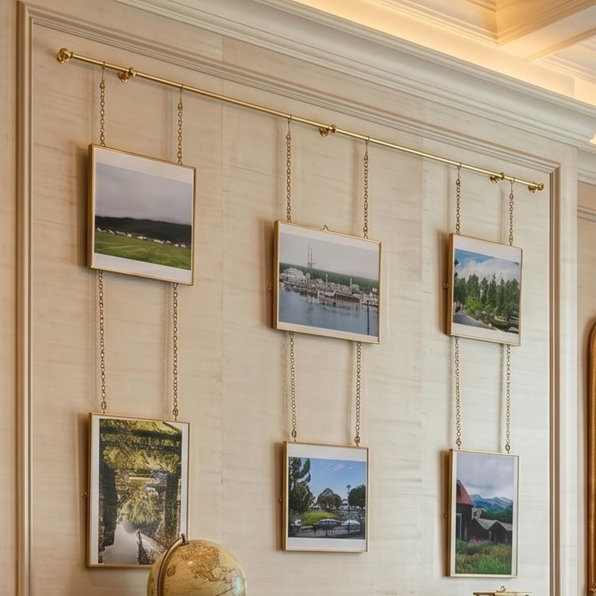 Unlacquered Solid Brass Picture Rail Hanging Kit, Vintage Gallery Wall Art Display System