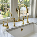 Unlacquered Brass Bridge Kitchen Faucet with Side Sprayer