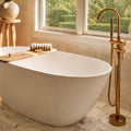 Unlacquered Solid Brass Tub Filler and Handheld Standing Two Outlets Bathtub Faucet