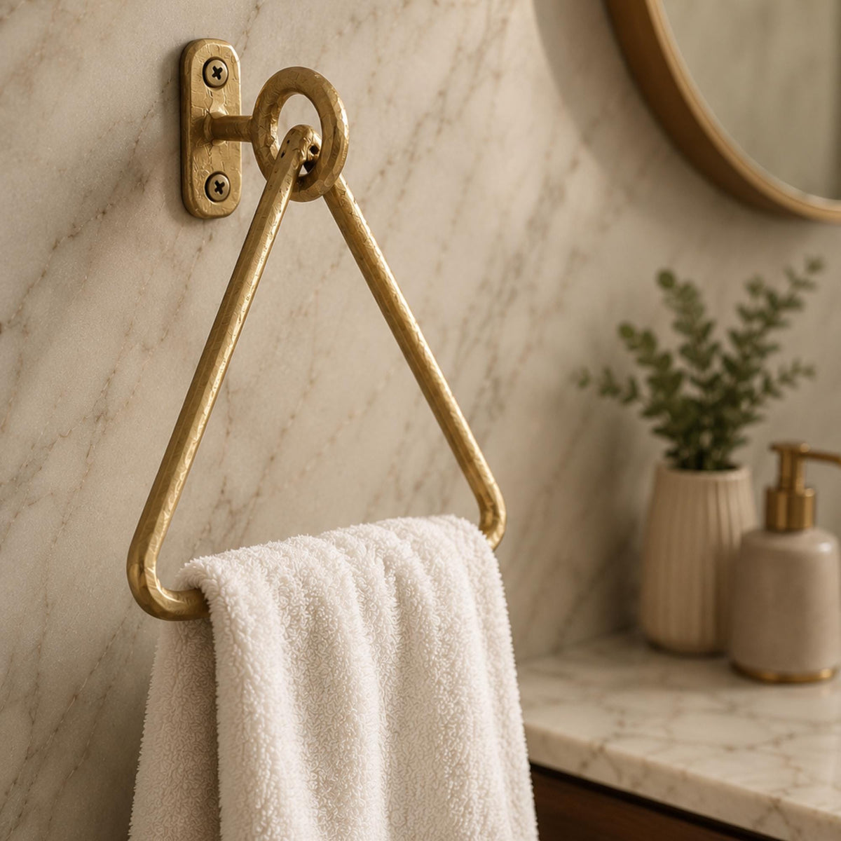 Unlacquered Solid Brass Towel Ring, Hand Cast Bathroom Towel Holder