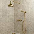 Unlacquered Solid Brass Shower System, Rain Shower Head with Handheld, Vintage Cross Handle Wall Mount Shower Set, Antiq