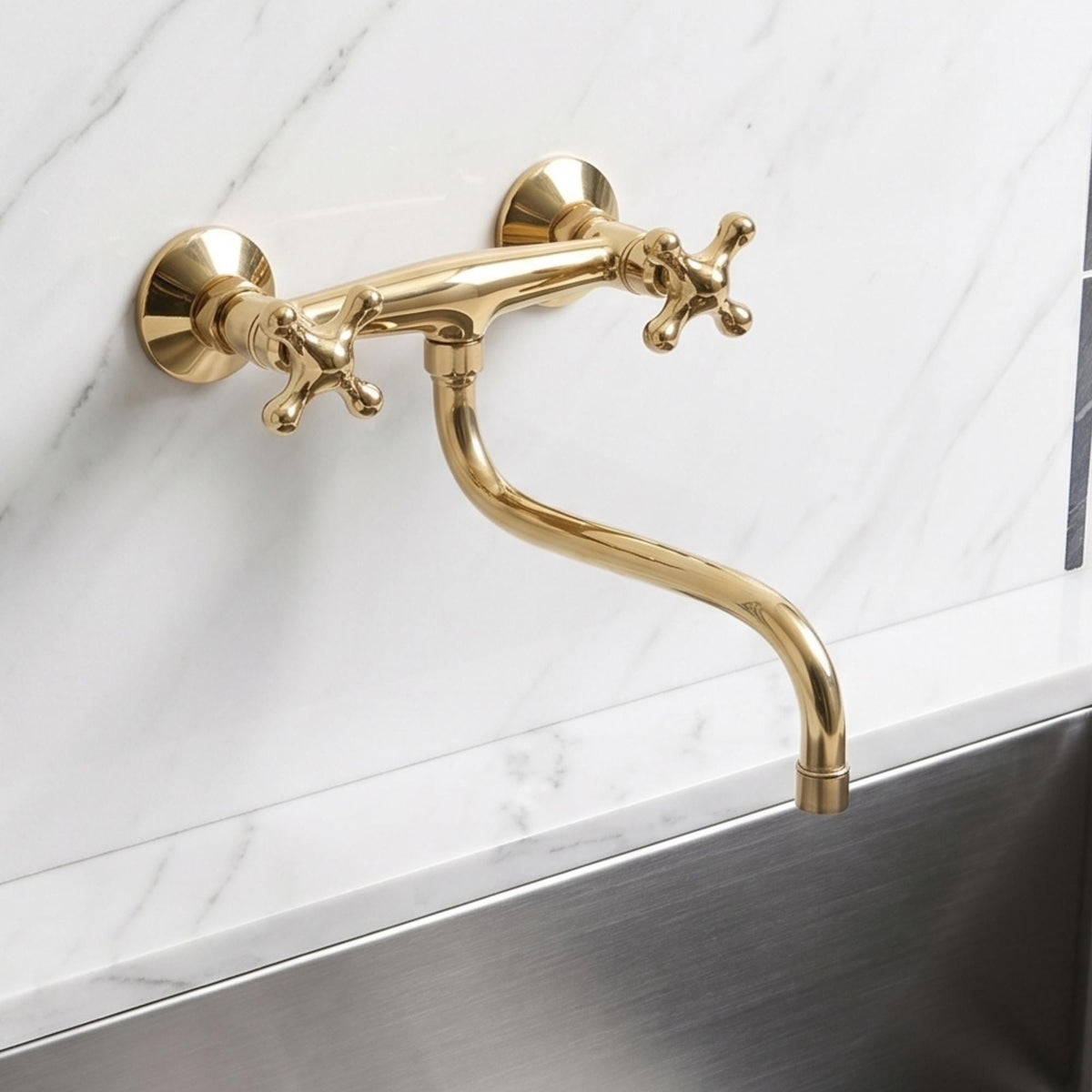 Wall-Mounted Unlacquered Brass Faucet