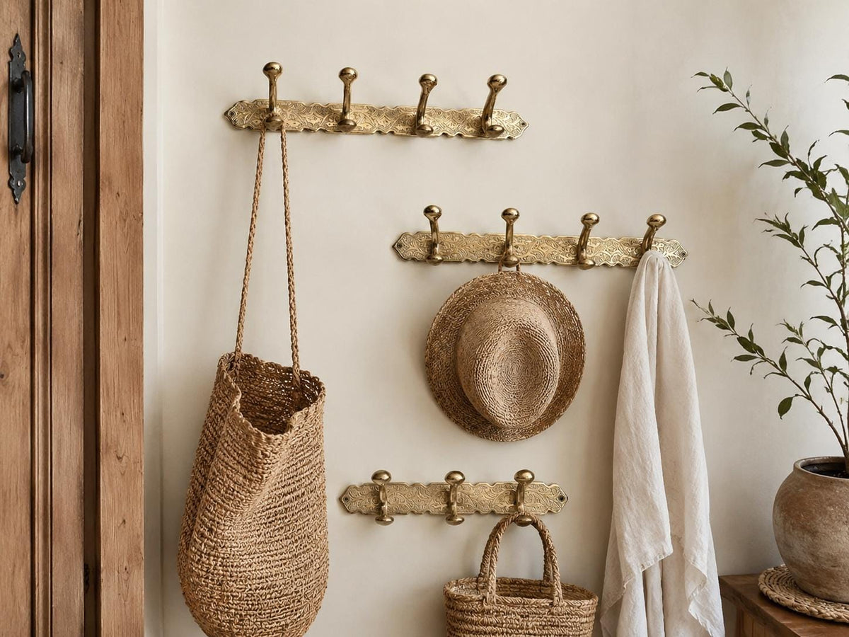 Brass Coat Rack Wall Mount - Moroccan Hooks brass - Solid Brass Embossed Coat - brass hook moroccan Etched Bathroom Towe