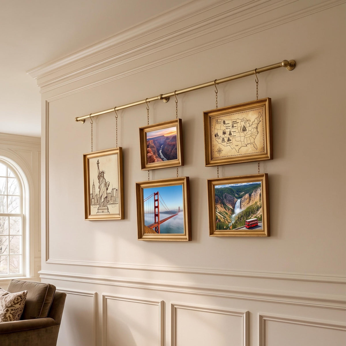 Unlacquered Solid Brass Picture Rail Kit, Vintage Gallery Wall Art Display System
