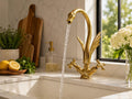 Moroccan Brass - Unlacquered Brass Swan Faucet with two Handles - Swan Elegance Luxurious and Stylish Swan