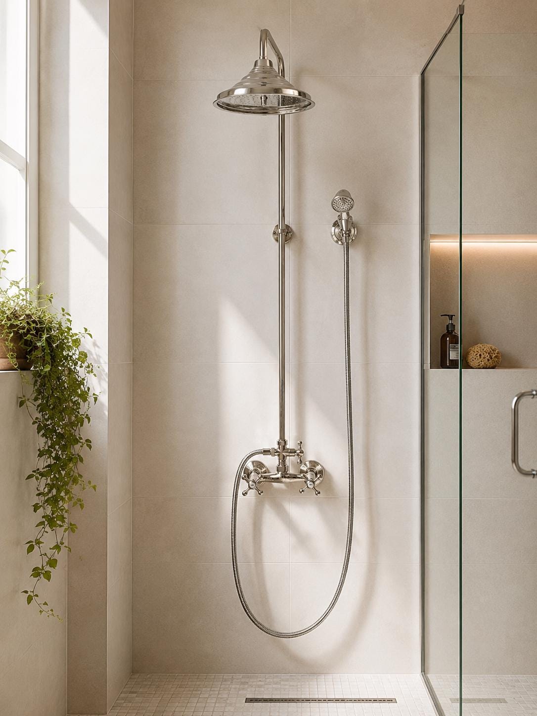 Moroccan Silver Shower System - Outdoor shower - Rain shower head - Shower System with handles