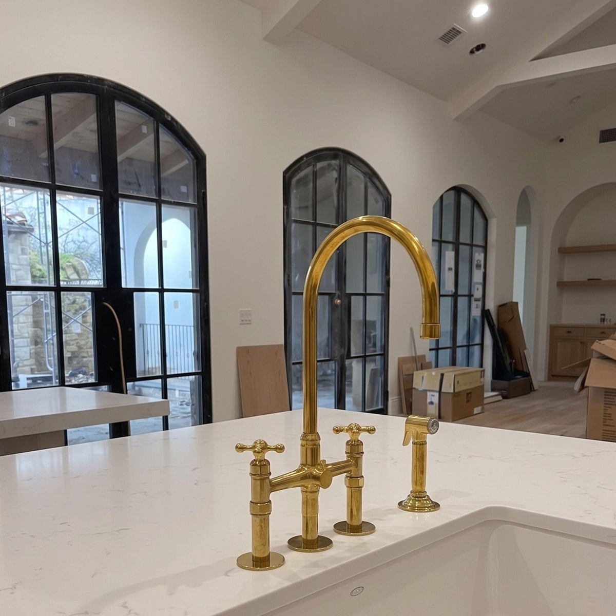 Unlacquered Brass Kitchen Faucet, Minimalist Single Lever Mixer Tap, Moroccan Artisan Handmade