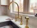 Unlacquered Brass Bridge Faucet, Cross Handle Kitchen Faucet with Side Sprayer