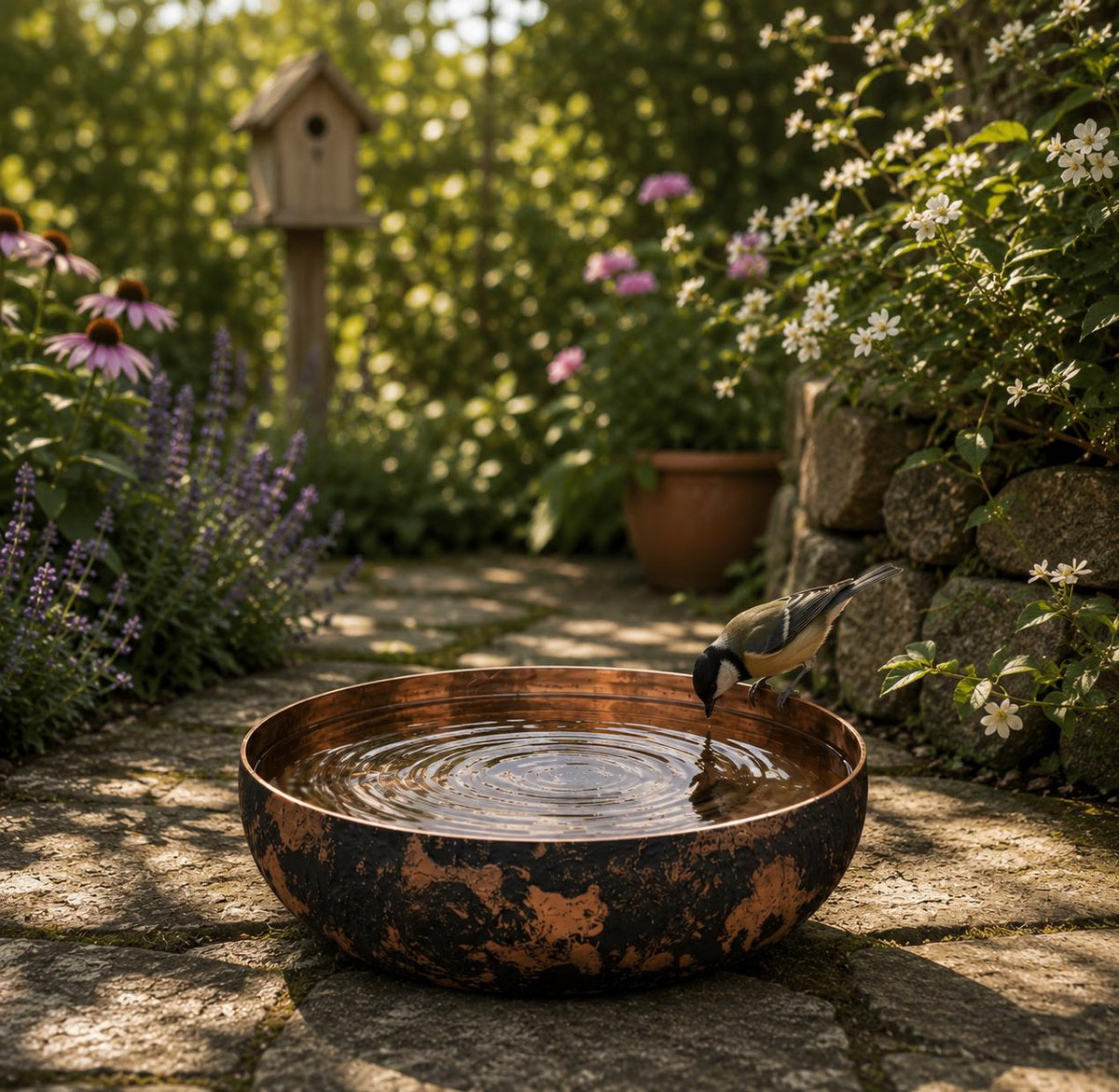 Moroccan Copper Bird Bath & Dog Water Bowl, Rustic Outdoor Garden Bowl, Pet Water Dish, Backyard Garden Decor