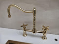 Unlacquered Solid Brass Bridge Kitchen Faucet with Side Sprayer