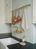 Brass Pot Rack Wall Mounted, Kitchen Rail with S Hooks, Hanging Pot Pan Organizer, Farmhouse Kitchen Storage, French Cou