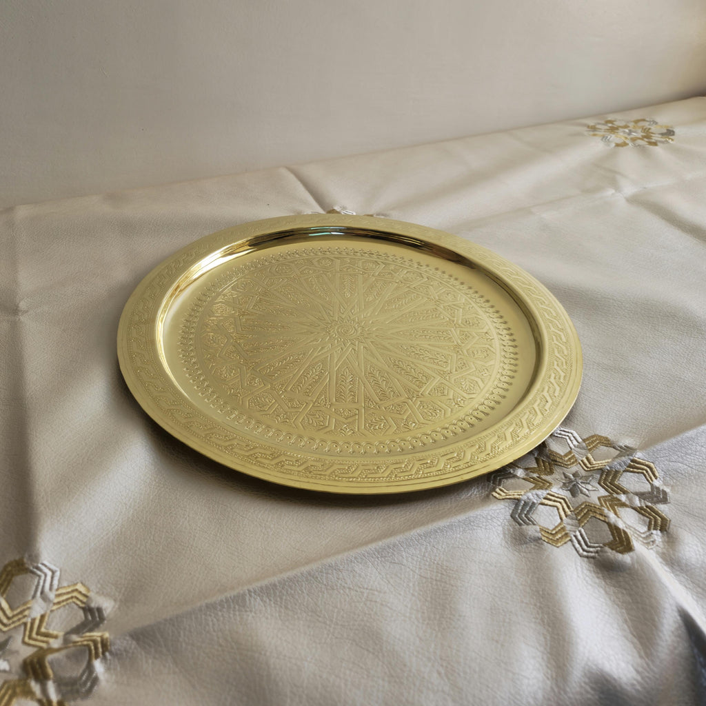 Hand Engraved Moroccan Brass Serving Tray