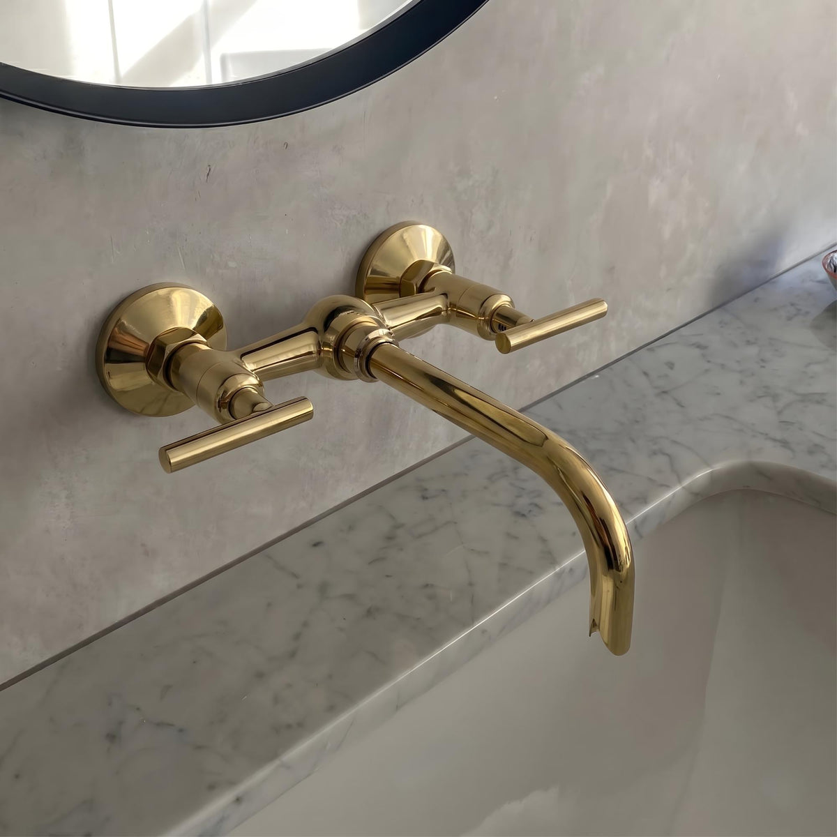 Unlacquered Brass Wall-Mount Bathroom Faucet