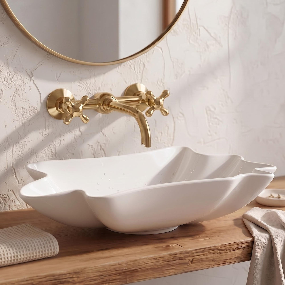 Unlacquered Brass Wall-Mount Bathroom Faucet