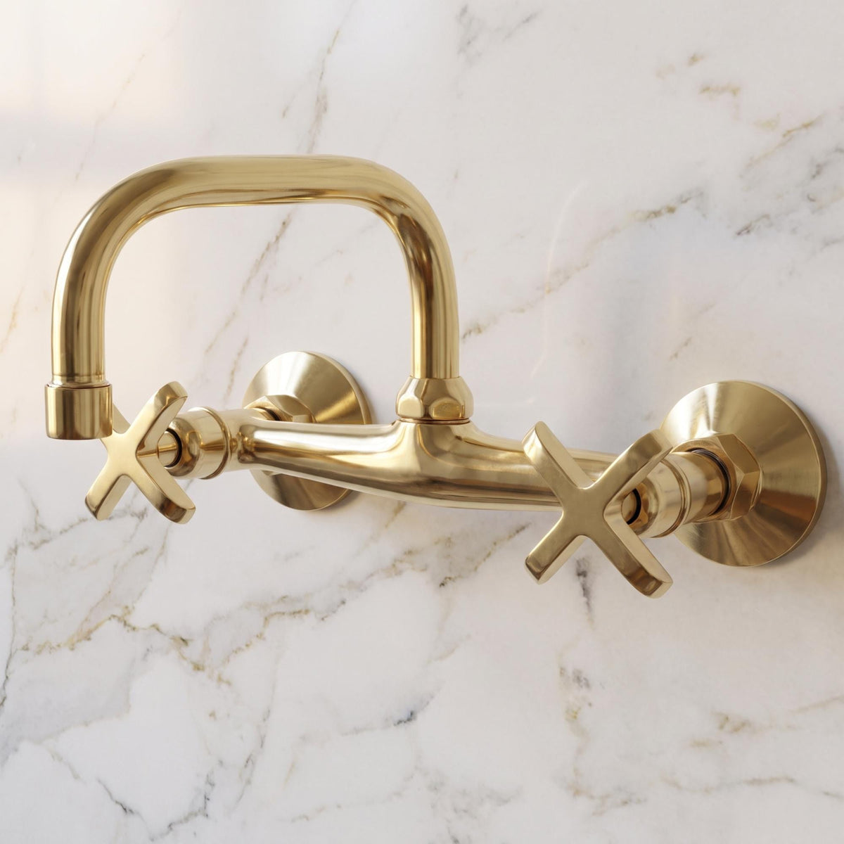 Unlacquered Brass Wall Mount Bathroom Faucet with Cross handles