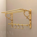 Unlacquered Brass Bathroom Shelf With Hooks For Clothes And Towels - Handmade