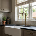 Unlacquered Brass Bridge Faucet: Elephant Nose Vintage Sink Faucet with Sprayer