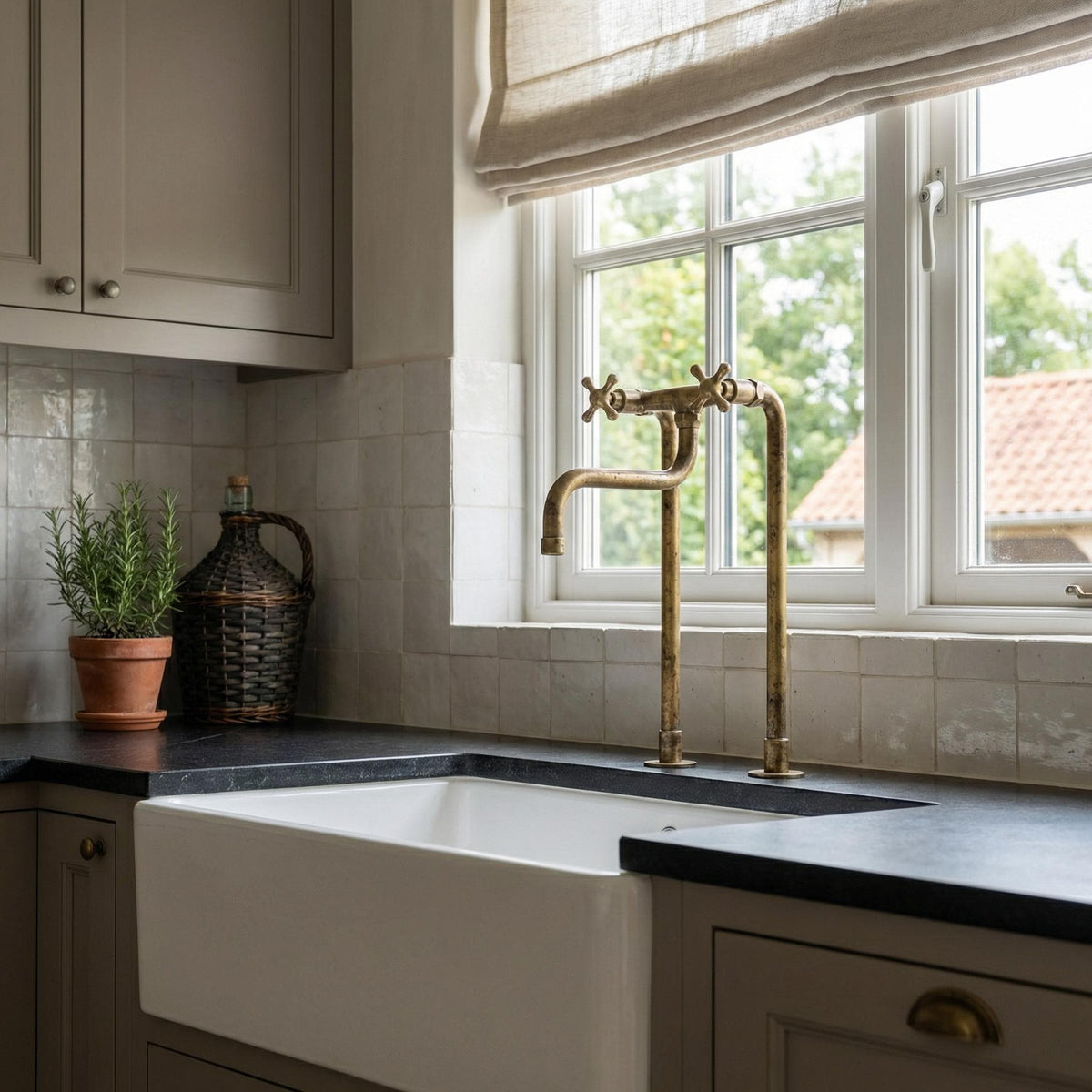 Unlacquered Brass Bridge Faucet: Elephant Nose Vintage Sink Faucet with Sprayer
