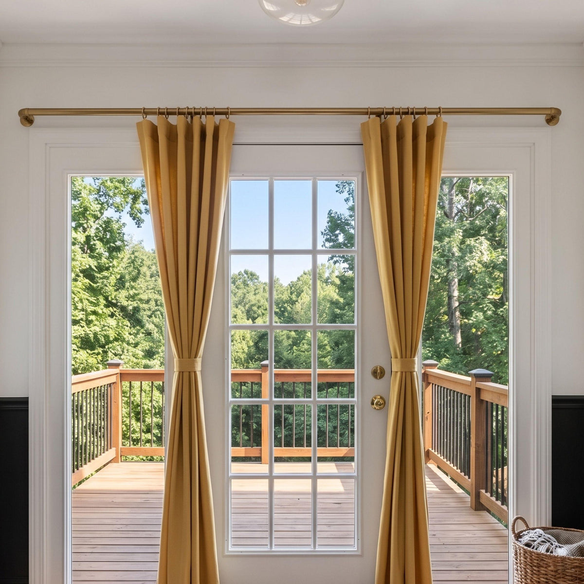 Solid Unlacquered Brass French Return Curtain Rod with Rings - Custom Wrap Around Drapery Hardware