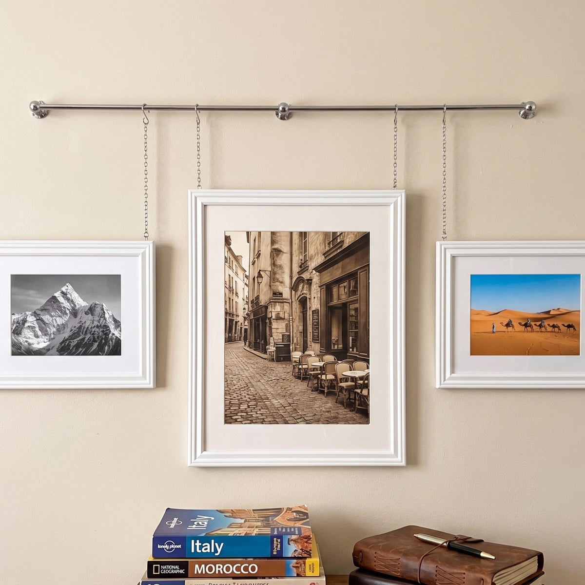 Handcrafted Nickel Picture Rail System – Gallery Hanging Chains Hooks