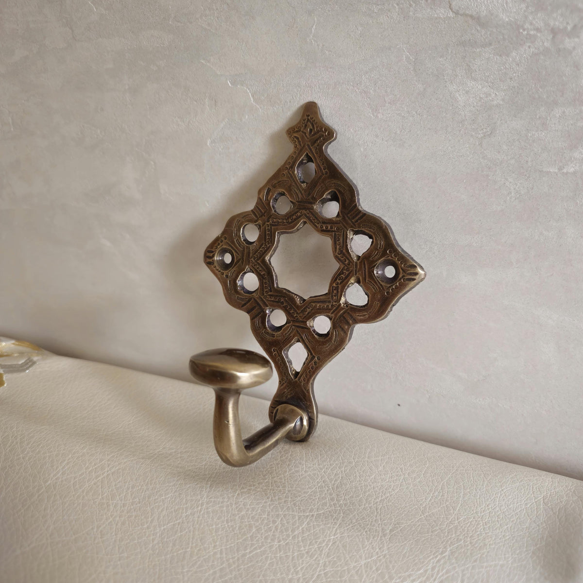 Handmade Moroccan Brass Star Hook, Antique Patina Wall Hanger, Boho Entryway Decor