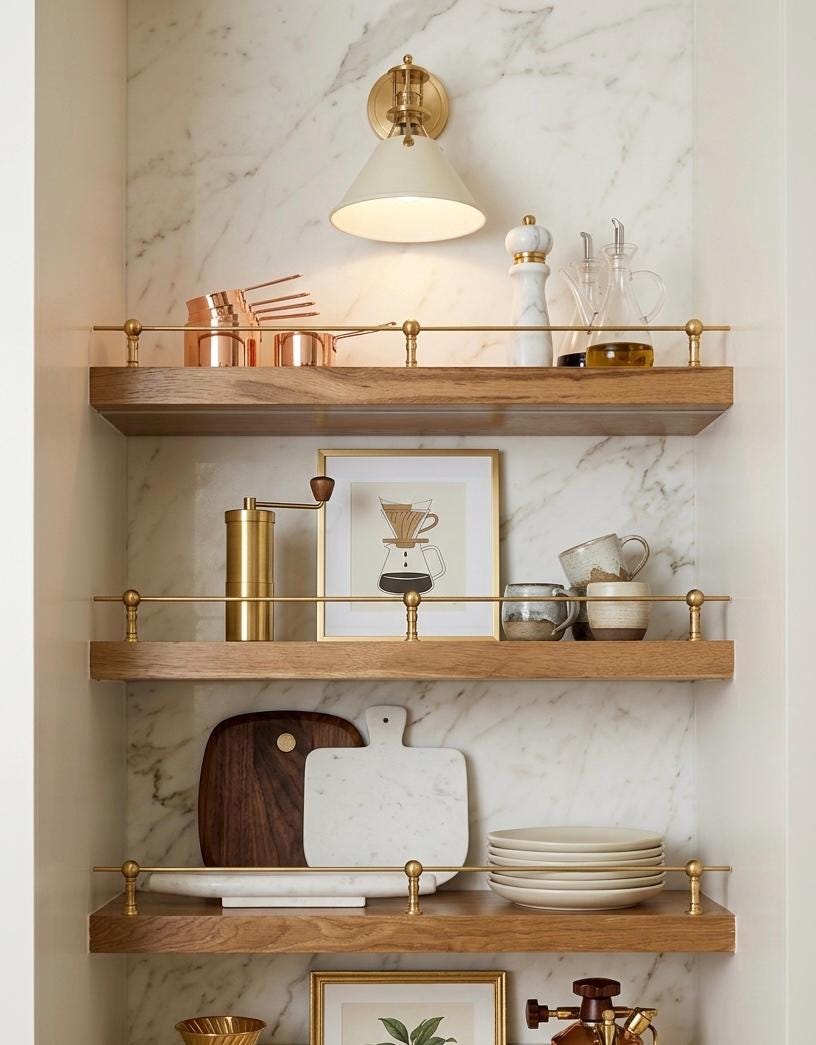 Unlacquered Solid Brass Gallery Rail for Shelves, Kitchen Cabinet Top Rail