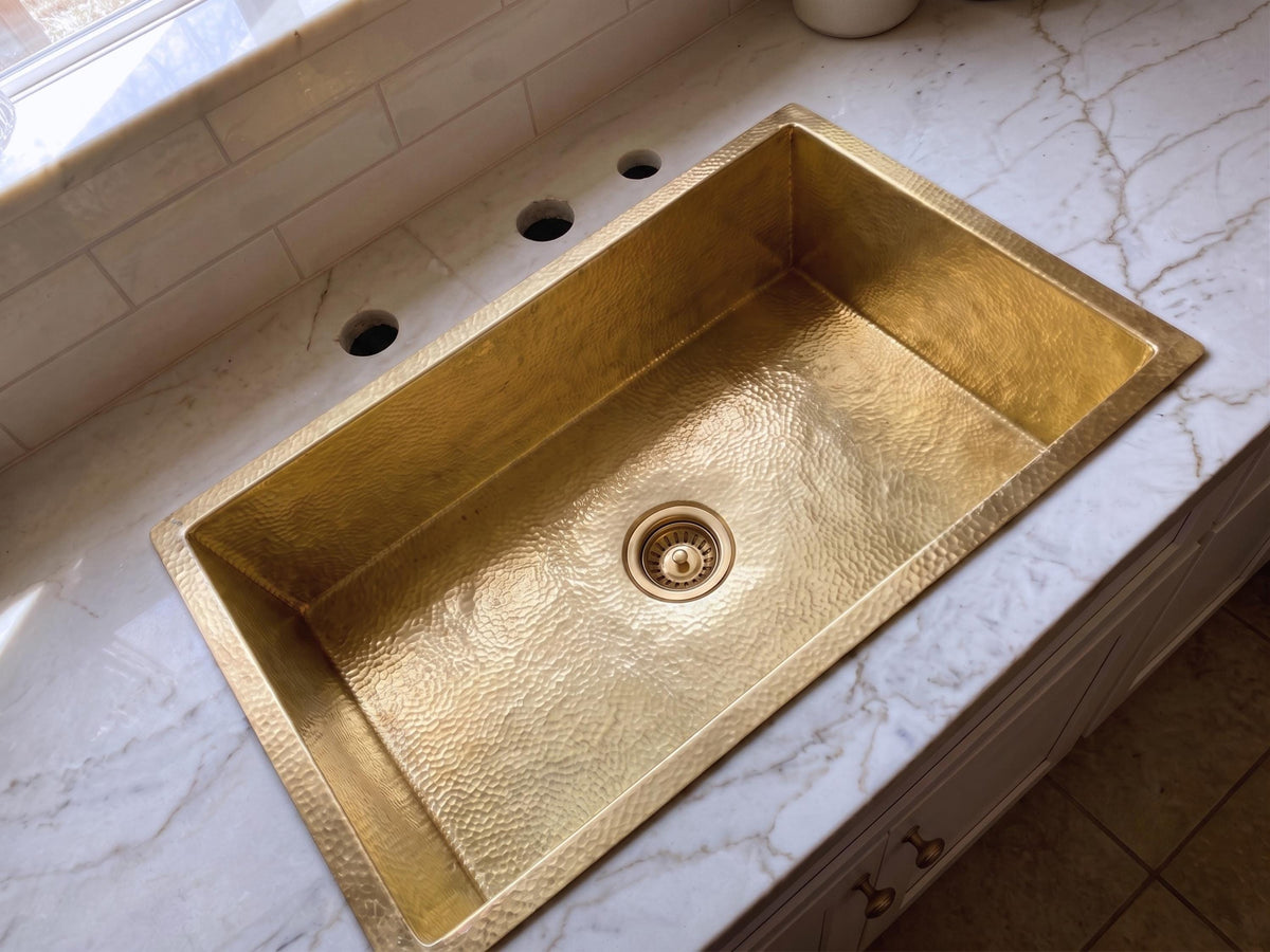 Unlacquered Solid Brass Kitchen Sink, Hammered Brass Undermount Sink, Kitchen Bar Sink, Drop In Farmhouse Sink