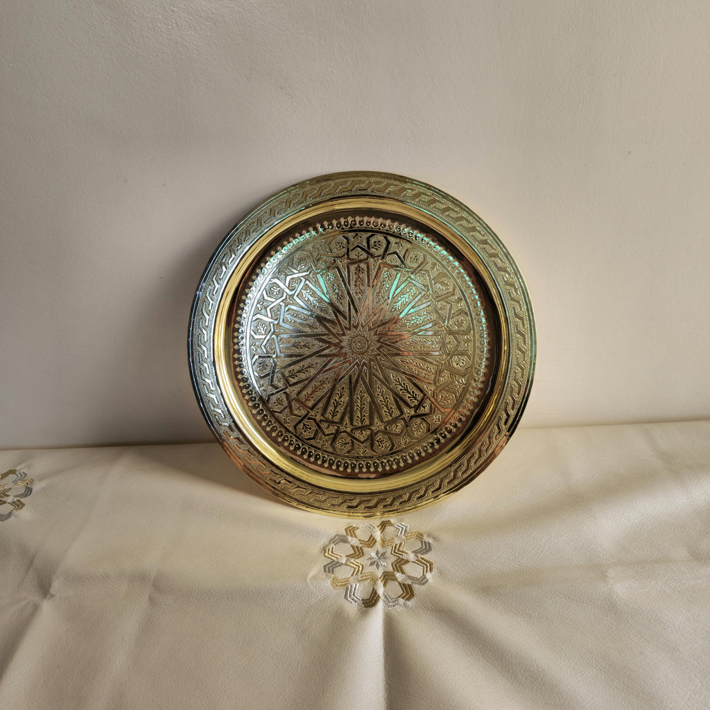Hand Engraved Moroccan Brass Serving Tray