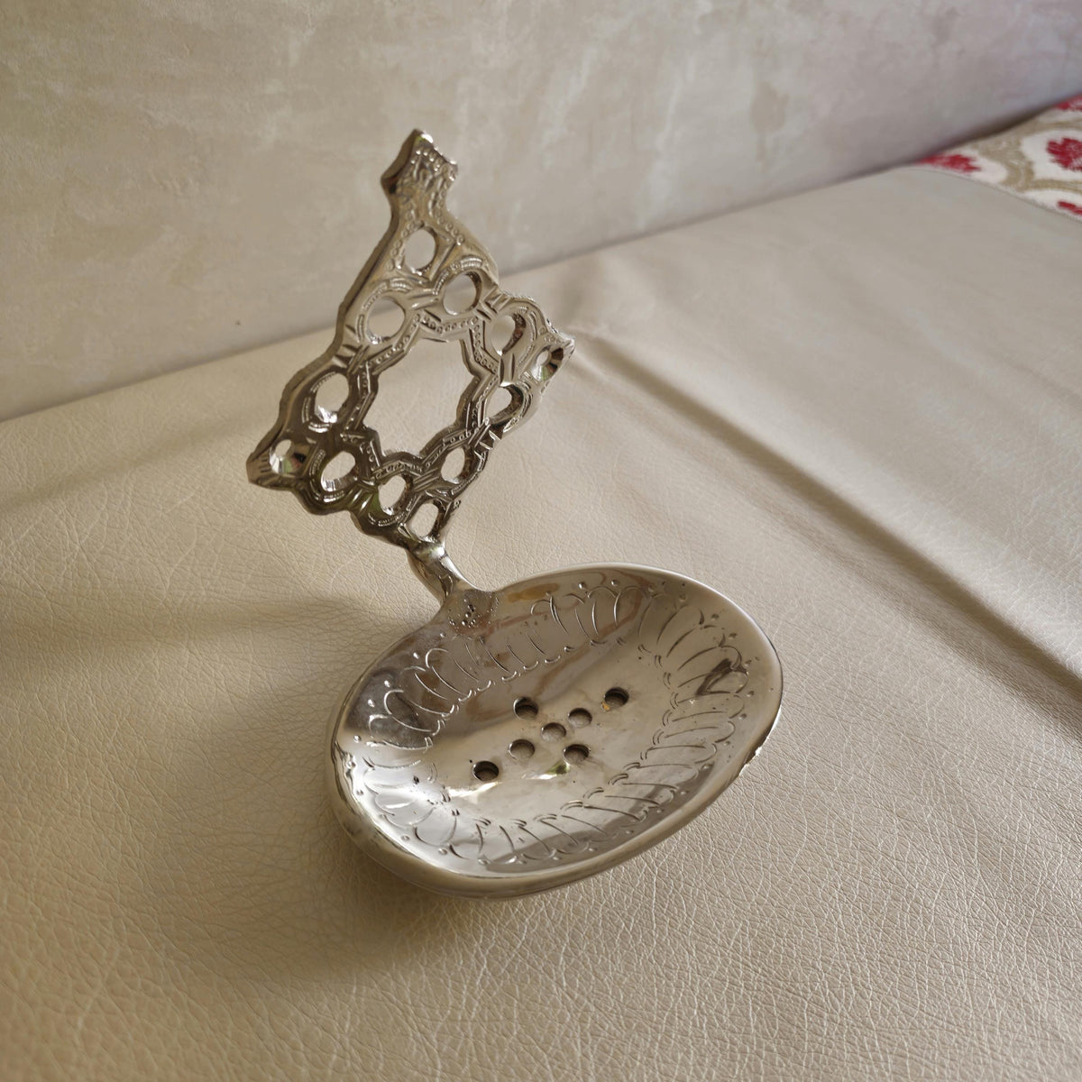 Wall Mounted Silver Brass Soap Dish, Hand Engraved Moroccan Bathroom Hardware