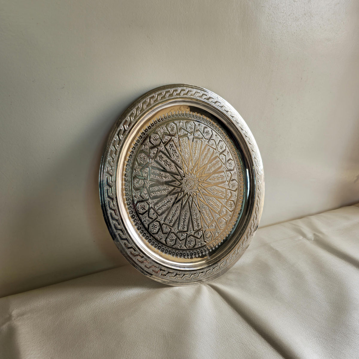 Hand Engraved Moroccan Silver Plated Serving Tray