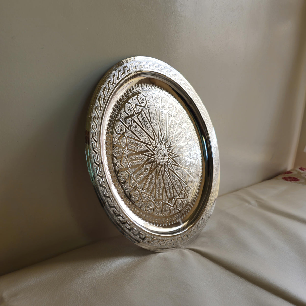Hand Engraved Moroccan Silver Plated Serving Tray