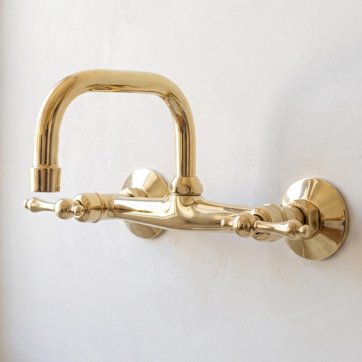 Unlacquered Brass Wall-Mount Bathroom Faucet with Lever handles