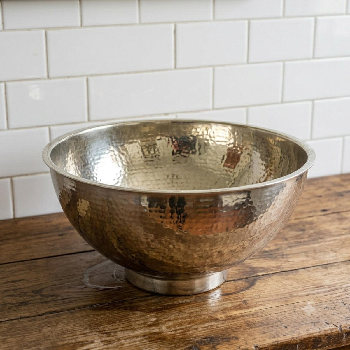 Hammered German Silver Vessel Sink, Round Bathroom Vanity Bowl