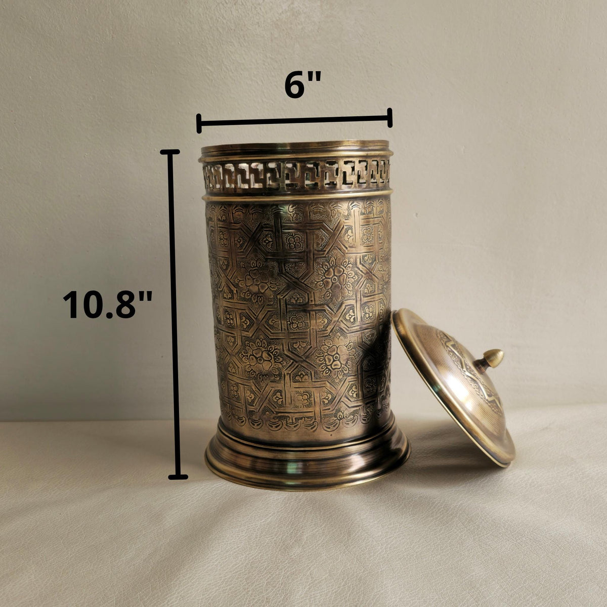 Moroccan Brass Trash Can with Lid
